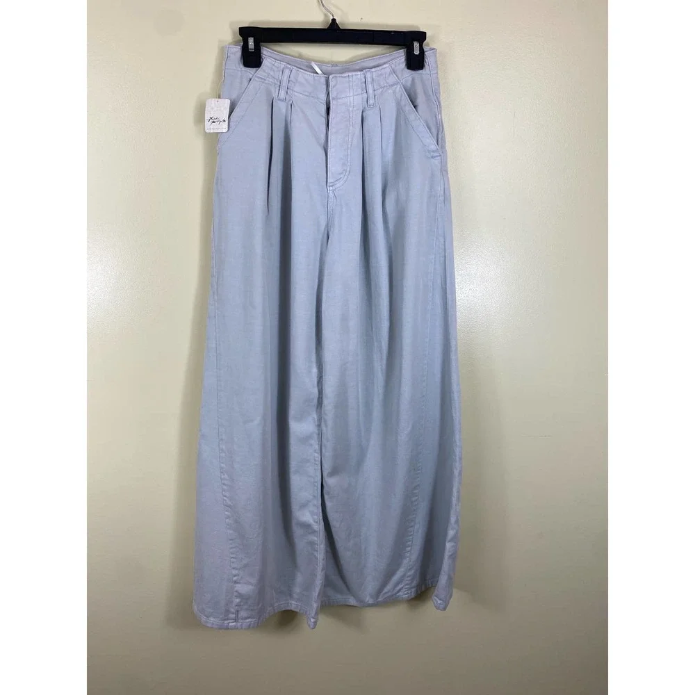 Free People Equinox Wide Leg Denim Trouser NWT Size 4 Pale Blue Gray button fly - Picture 5 of 12